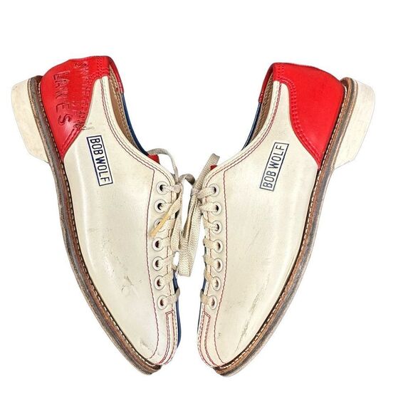 BOB WOLF Vintage Bowling Shoes Red Blue Tan Size 6.5-7 - Picture 8 of 14